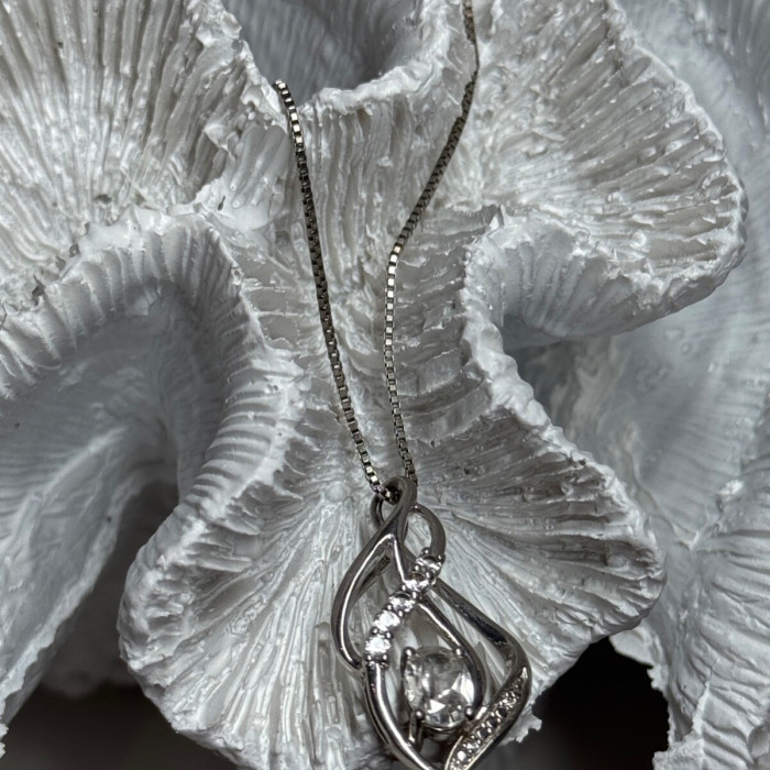 925 Sterling Silver White Sapphire Necklace Length 21/19 Inch