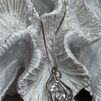 925 Sterling Silver White Sapphire Necklace Length 21/19 Inch