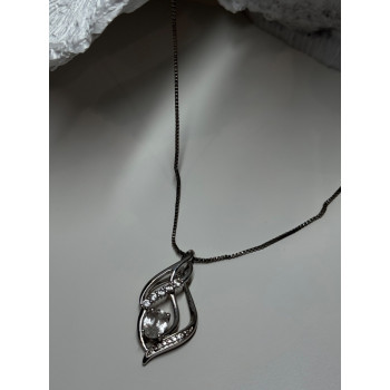 925 Sterling Silver White Sapphire Necklace Length 21/19 Inch