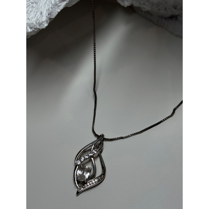 925 Sterling Silver White Sapphire Necklace Length 21/19 Inch