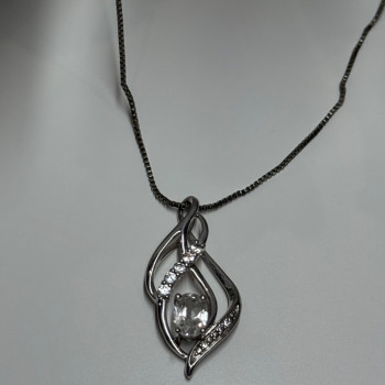 925 Sterling Silver White Sapphire Necklace Length 21/19 Inch