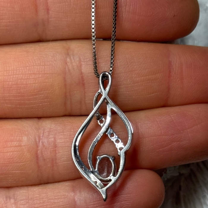 925 Sterling Silver White Sapphire Necklace Length 21/19 Inch