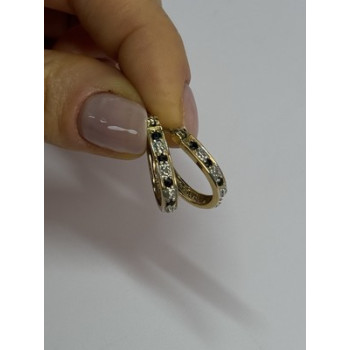 925 Sterling Silver Gold Plated Sapphire & Diamond Earrings Length 0.8 Inch