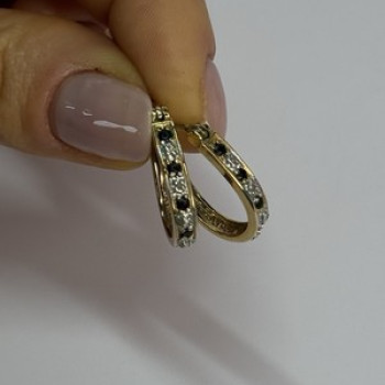 925 Sterling Silver Gold Plated Sapphire & Diamond Earrings Length 0.8 Inch
