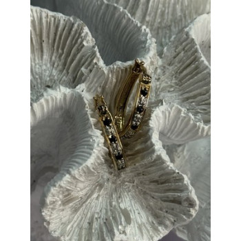 925 Sterling Silver Gold Plated Sapphire & Diamond Earrings Length 0.8 Inch