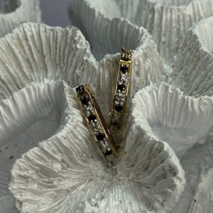 925 Sterling Silver Gold Plated Sapphire & Diamond Earrings Length 0.8 Inch