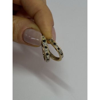 925 Sterling Silver Gold Plated Sapphire & Diamond Earrings Length 0.8 Inch