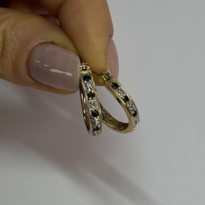 925 Sterling Silver Gold Plated Sapphire & Diamond Earrings Length 0.8 Inch