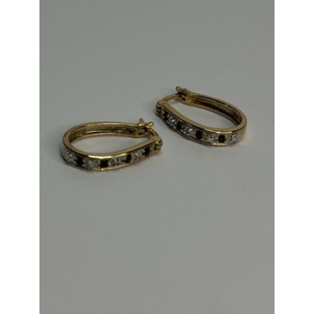 925 Sterling Silver Gold Plated Sapphire & Diamond Earrings Length 0.8 Inch