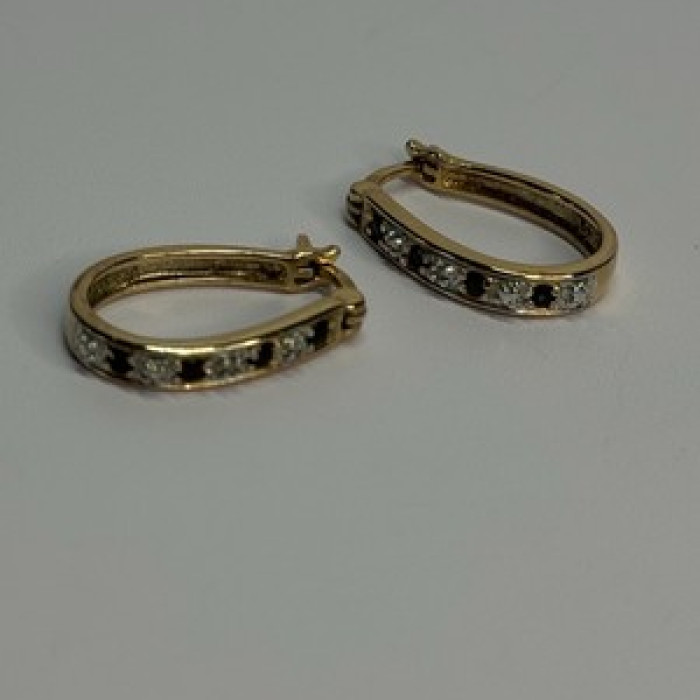 925 Sterling Silver Gold Plated Sapphire & Diamond Earrings Length 0.8 Inch