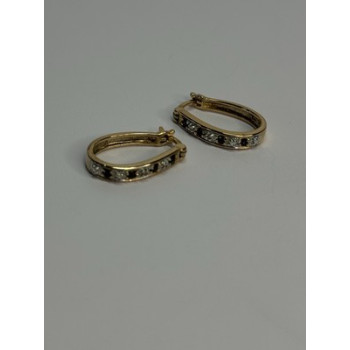 925 Sterling Silver Gold Plated Sapphire & Diamond Earrings Length 0.8 Inch