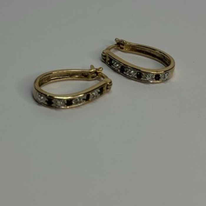 925 Sterling Silver Gold Plated Sapphire & Diamond Earrings Length 0.8 Inch