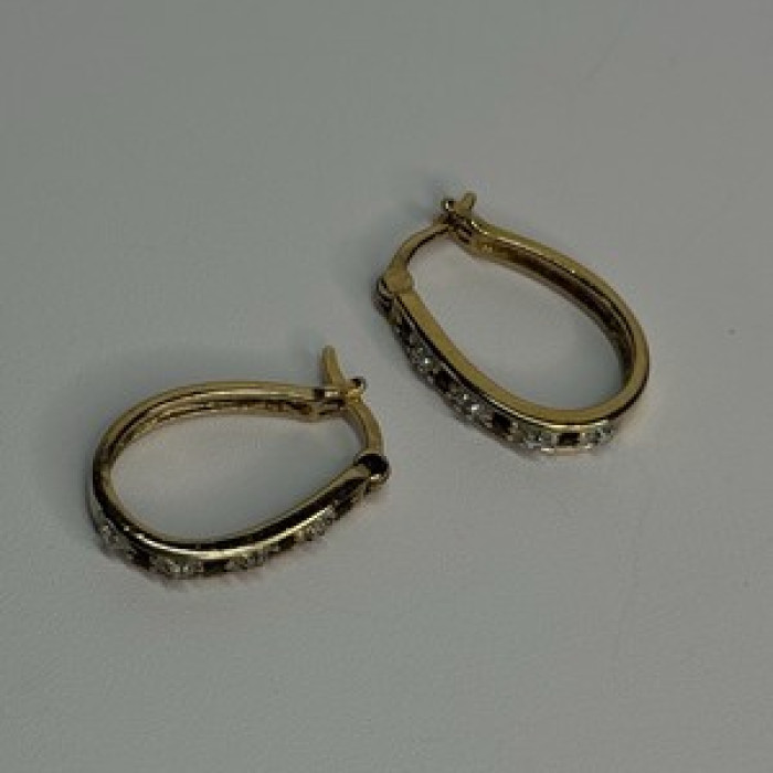 925 Sterling Silver Gold Plated Sapphire & Diamond Earrings Length 0.8 Inch