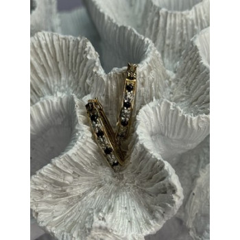 925 Sterling Silver Gold Plated Sapphire & Diamond Earrings Length 0.8 Inch