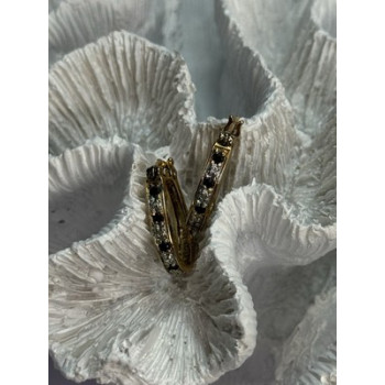 925 Sterling Silver Gold Plated Sapphire & Diamond Earrings Length 0.8 Inch