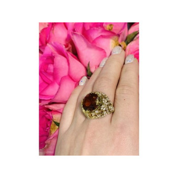 925 Sterling Silver Orange Alpanite & CZ Ring Size 10.25