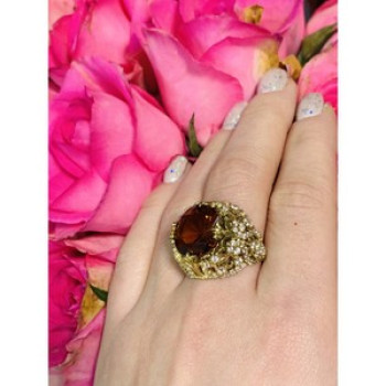 925 Sterling Silver Orange Alpanite & CZ Ring Size 10.25