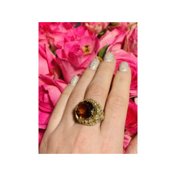 925 Sterling Silver Orange Alpanite & CZ Ring Size 10.25