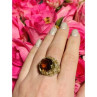 925 Sterling Silver Orange Alpanite & CZ Ring Size 10.25