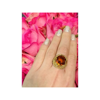 925 Sterling Silver Orange Alpanite & CZ Ring Size 10.25