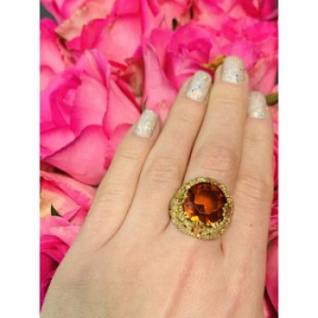 925 Sterling Silver Orange Alpanite & CZ Ring Size 10.25
