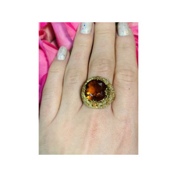 925 Sterling Silver Orange Alpanite & CZ Ring Size 10.25