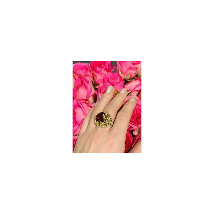 925 Sterling Silver Orange Alpanite & CZ Ring Size 10.25