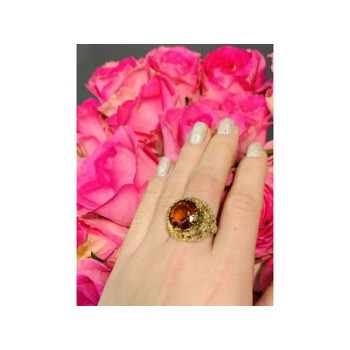 925 Sterling Silver Orange Alpanite & CZ Ring Size 10.25