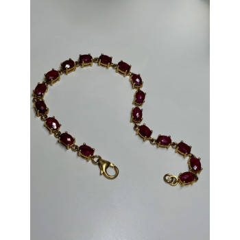 925 Sterling Silver Gold Plated Ruby Bracelet Length 7 Inch