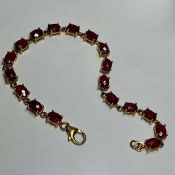 925 Sterling Silver Gold Plated Ruby Bracelet Length 7 Inch