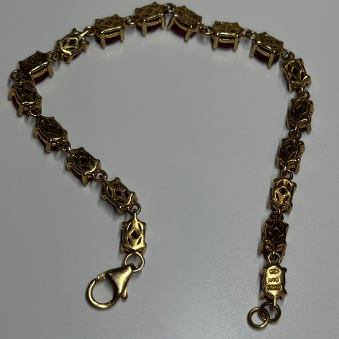 925 Sterling Silver Gold Plated Ruby Bracelet Length 7 Inch