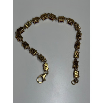 925 Sterling Silver Gold Plated Ruby Bracelet Length 7 Inch