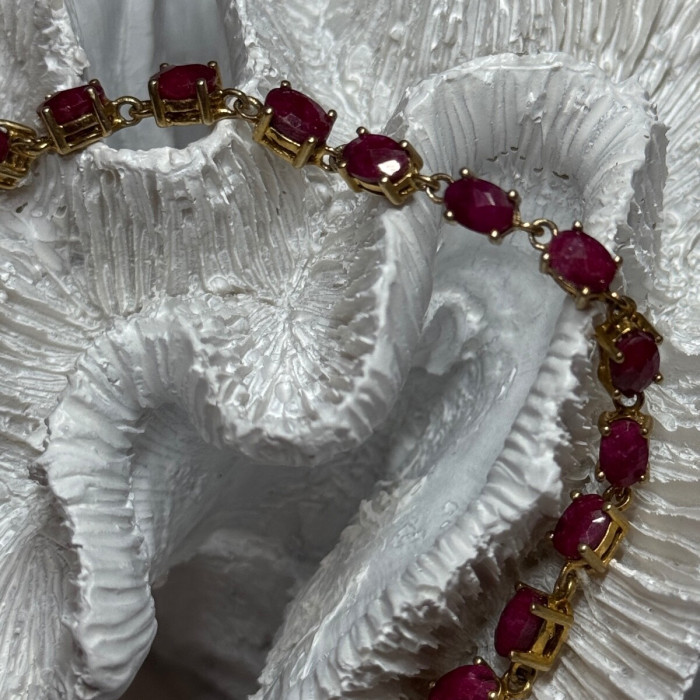 925 Sterling Silver Gold Plated Ruby Bracelet Length 7 Inch