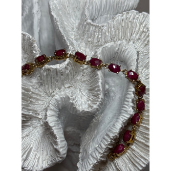 925 Sterling Silver Gold Plated Ruby Bracelet Length 7 Inch