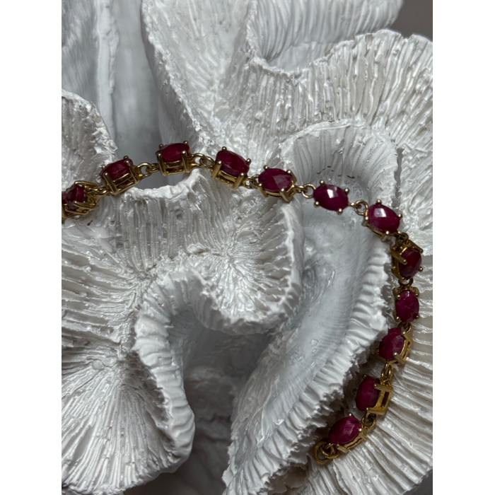 925 Sterling Silver Gold Plated Ruby Bracelet Length 7 Inch