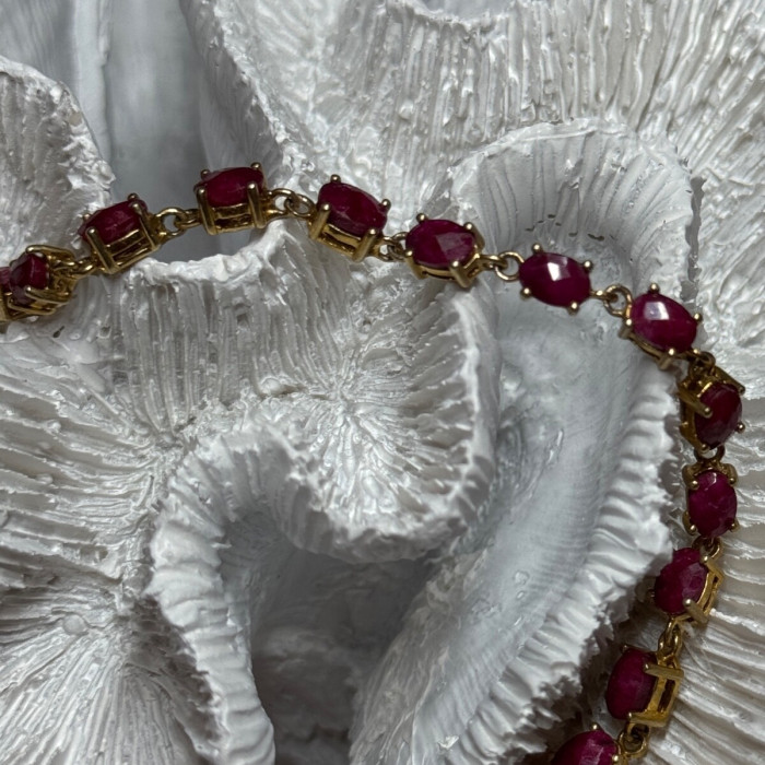 925 Sterling Silver Gold Plated Ruby Bracelet Length 7 Inch