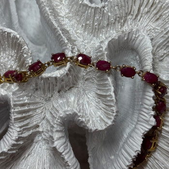925 Sterling Silver Gold Plated Ruby Bracelet Length 7 Inch