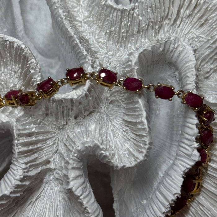 925 Sterling Silver Gold Plated Ruby Bracelet Length 7 Inch