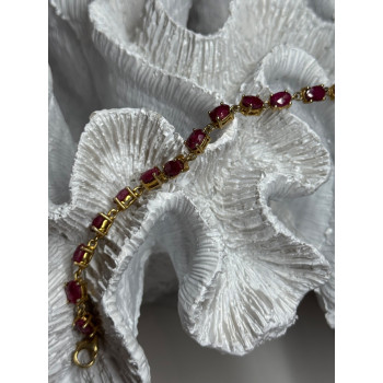925 Sterling Silver Gold Plated Ruby Bracelet Length 7 Inch