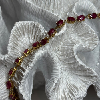 925 Sterling Silver Gold Plated Ruby Bracelet Length 7 Inch