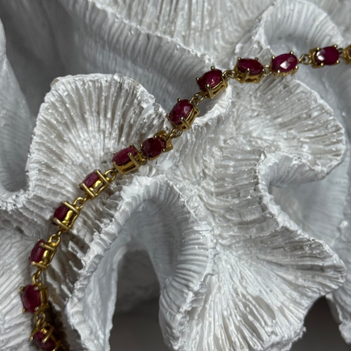 925 Sterling Silver Gold Plated Ruby Bracelet Length 7 Inch