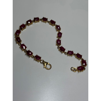 925 Sterling Silver Gold Plated Ruby Bracelet Length 7 Inch