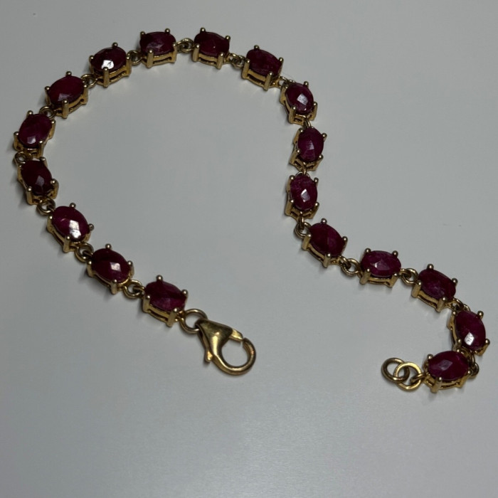 925 Sterling Silver Gold Plated Ruby Bracelet Length 7 Inch
