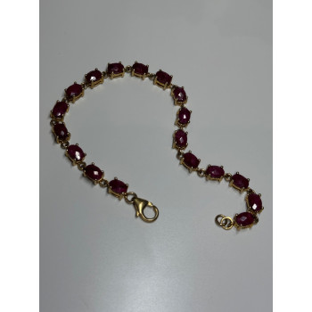 925 Sterling Silver Gold Plated Ruby Bracelet Length 7 Inch