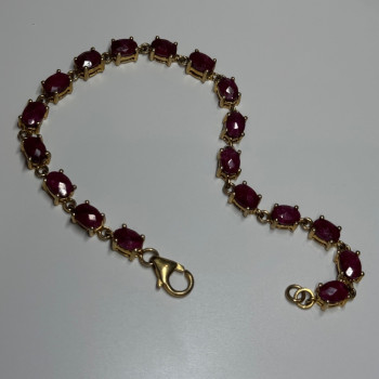 925 Sterling Silver Gold Plated Ruby Bracelet Length 7 Inch
