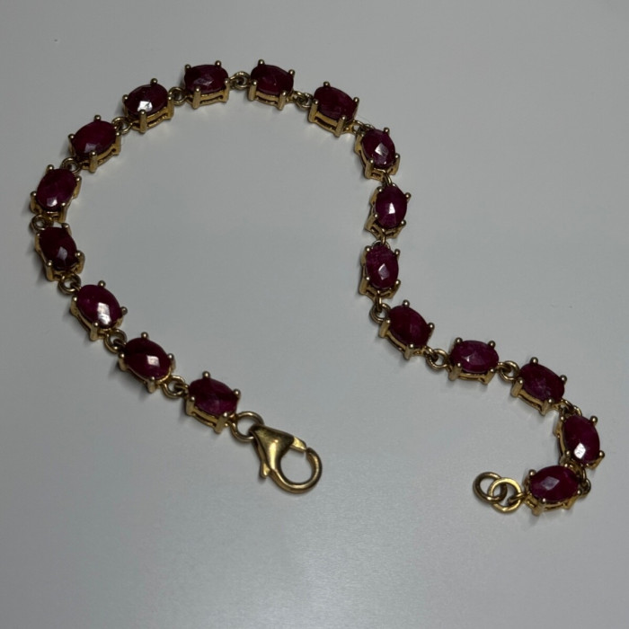 925 Sterling Silver Gold Plated Ruby Bracelet Length 7 Inch