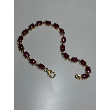 925 Sterling Silver Gold Plated Ruby Bracelet Length 7 Inch