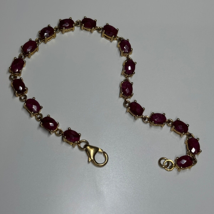 925 Sterling Silver Gold Plated Ruby Bracelet Length 7 Inch
