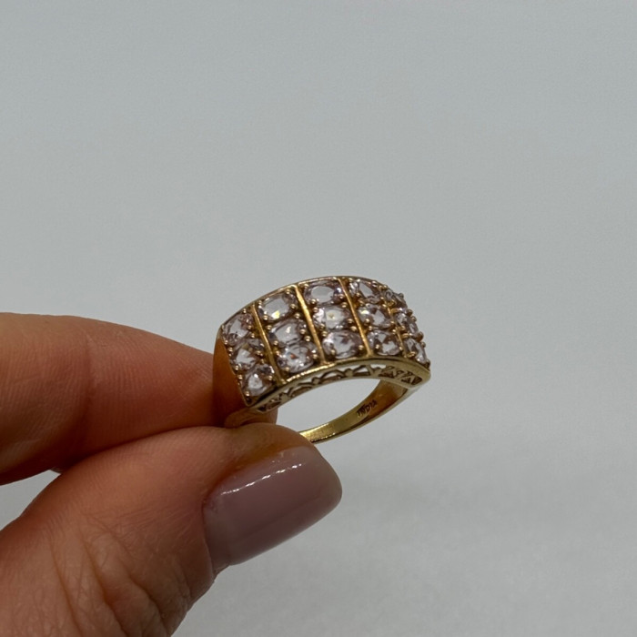 925 Sterling Silver Gold Plated Morganite Ring Size 6.5