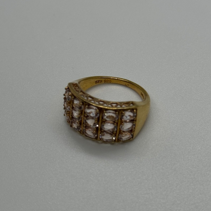 925 Sterling Silver Gold Plated Morganite Ring Size 6.5